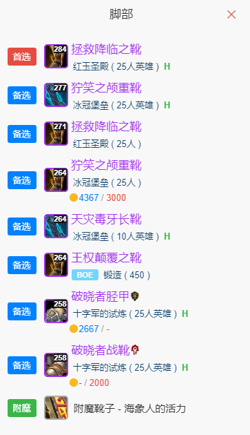 魔兽世界wlkP5DKTBIS装备宝石附魔推荐