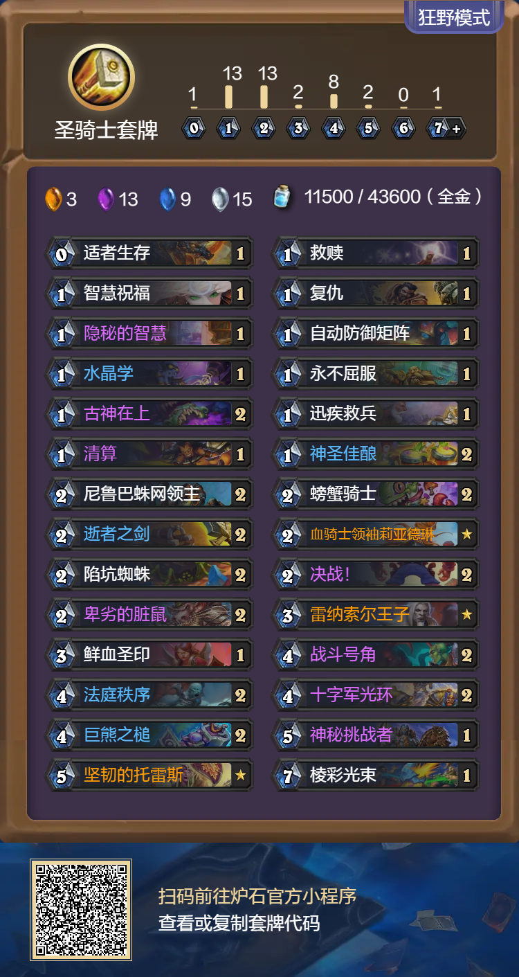 炉石传说33.2.2狂野模式奥秘骑卡组代码推荐